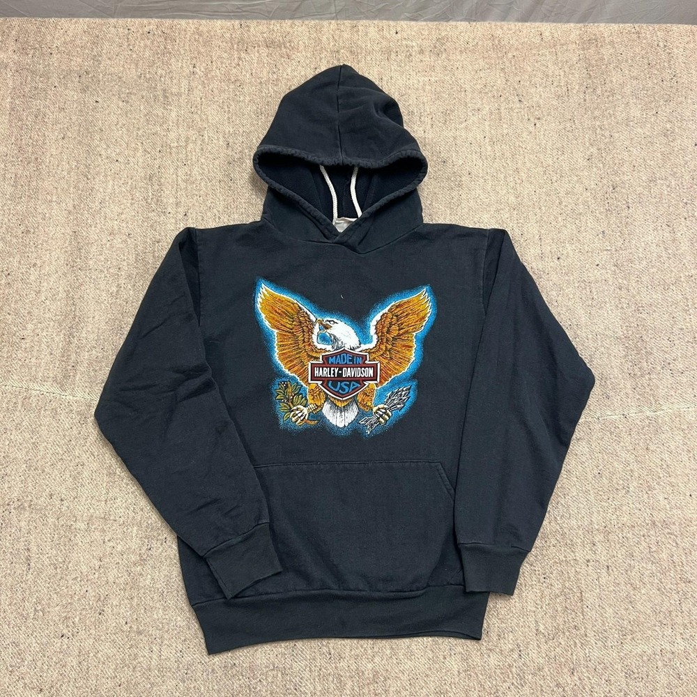 Vintage Harley Davidson Hoodie Mens Small Black 1980s